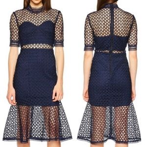 Bardot Fiona Mesh Lace Trumpet. Size 6/S Navy Blue